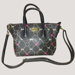 Luv Betsey Black Pink Heart Print Handbag Bag Satchel Detachable Strap Stylish